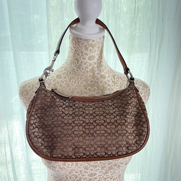 Authentic COACH Pouchette Brown Leather Canvas - Picture 6 of 8